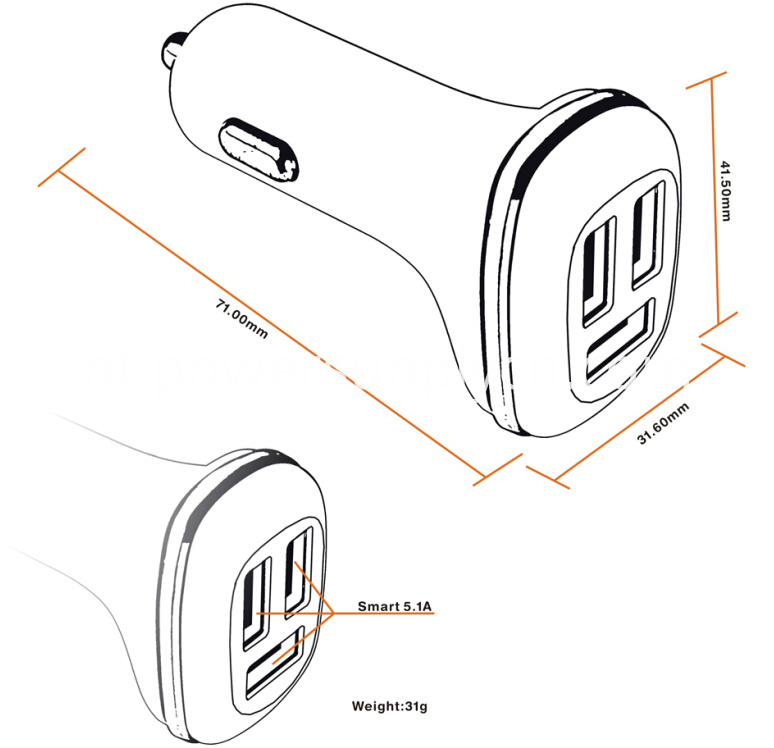 tamanho do carregador de carro size of car charger